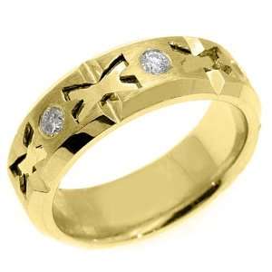   Yellow Gold Mens Round Cross Pattern Diamond Ring .33 Carats Jewelry