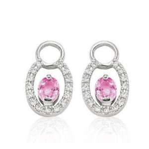  14k White Gold Oval Pink Sapphire Diamond Earring Charms Jewelry