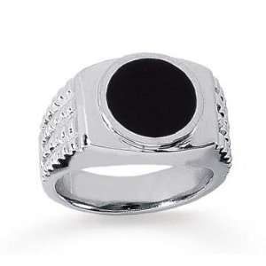    14k White Gold Carved Circle Onyx Mens Fashion Ring Jewelry