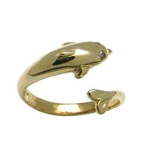  Genuine Diamond Dolphin 14K Yellow Gold Toe Ring Jewelry