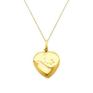 14K Yellow Gold Love Heart Charm Pendant with 0.5mm Box Chain Necklace 