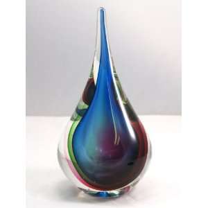  Murano Glass Vase Mouth Blown Art Blue Sommerso Angel Sculpture 