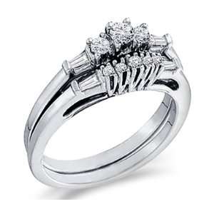 Three Stone Diamond Engagement Rings Set 14k White Gold Bridal 1/3 CT 