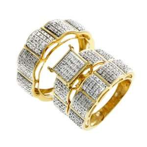   CT Round Brilliant Diamond Wedding Trio Set Yellow Gold 10KT Jewelry