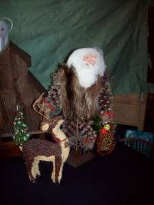 Big Pinecone Santa,Paper Mache, Fur Vest, and Deer  