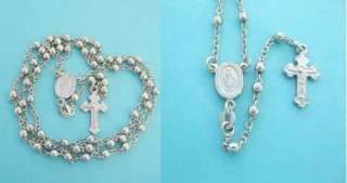 Sterling Silver Rosary Necklace Virgin Mary and Cross RHO Brand New 28 