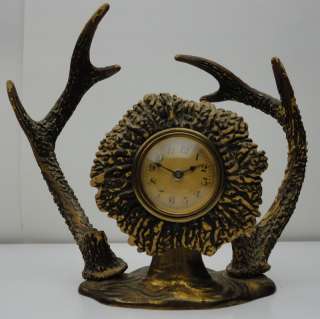 1920   1930 Lux Horn Antler Stag Clock Brass Base Waterbury  