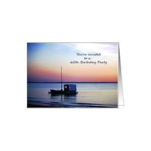  Invitation to 60th Birthday Party   Boat at Twilight Card 