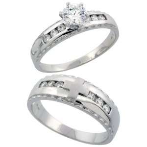 925 Sterling Silver 2 Piece CZ Ring Set ( 5mm Engagement Ring & 7mm 