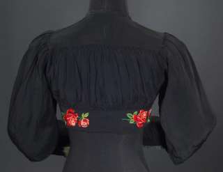 ANTIQUE Polish Folk Costume Black Blouse embroidered short empire 