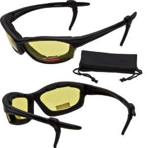  Padded Sunglasses Yellow Lenses GLOSS Black Frame   FREE Adjustable 