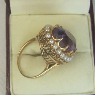 Huge Victorian 18ct Amethyst & Pearls Ring  