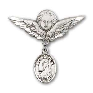   Silver Baby Badge with St. Benjamin Charm and Angel w/Wings Badge Pin