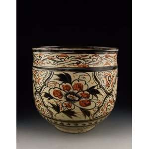  Ware Persimmon&Black Flower Coloring Porcelain Vase, Chinese Antique 