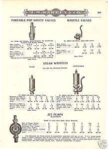 STEAM WHISTLE & VALVE JET PUMP ANTIQUE CATALOG AD 1919  