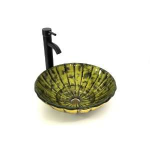 Thickness Bathroom Antique Style Yellow & Black Glass Vessel Sink 