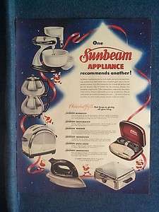 1949 Sunbeam Appliance Christmas Ad ~ Classic Toaster +  