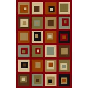   Global Rugs Norah Collection Squares Red Rectangle 33 x 5 Area Rug