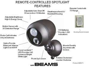  Mr. Beams MB 371 Battery Powered Motion Sensing LED Remote 