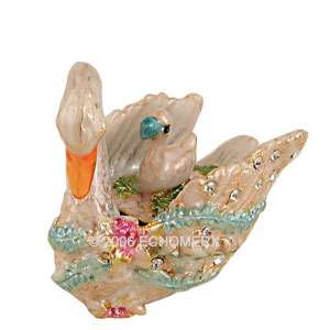 Bejeweled Swan & Baby Trinket jewelry Box Bird PRETTY  