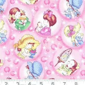  45 Wide Play Pals Girls & Pets Pink Fabric By The Yard 