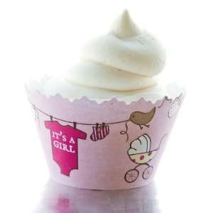  Its a Girl Baby Shower Cupcake Wrapper   Set of 12   Pink 