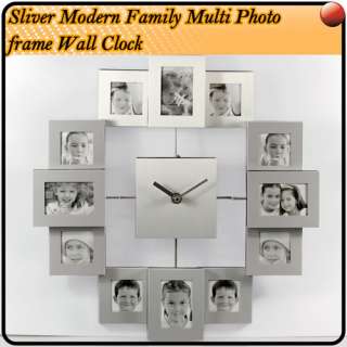 12 Pic Modern Multi Family Photo Frame Wall Clock B27  