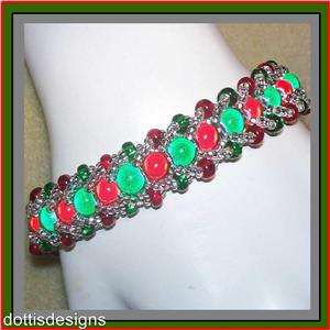 CHRISTMAS MIRACLE & SEED BEAD WOVEN FLAT SPIRAL BEADED BRACELET