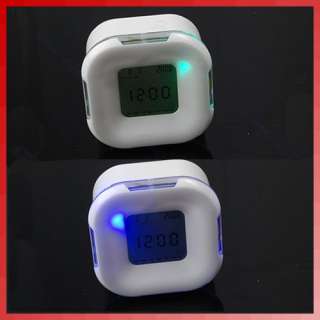   Mini Grow LED Four Sided Alarm Temperature Calendar Timer Clock White