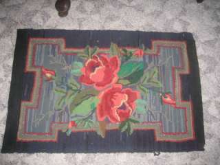   RUG DARK BLUE BLACK RED ROSES DESIGNS Primitive Floor area Carpet