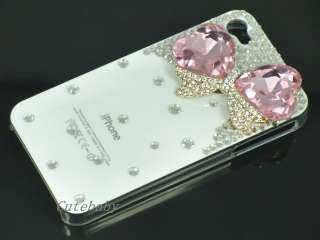 3D Bling Pink Crystal Bow Transparent Case,Cover for IPhone 4G And 4S 