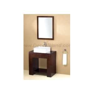   Bathroom Vanity Set W/ Square Ceramic Vessel Sink & Wood Framed Mirror