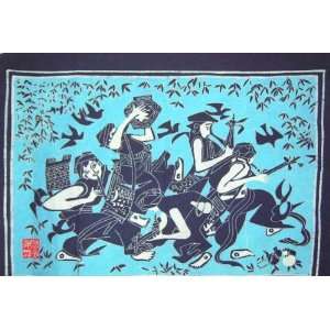  Batik Folk Art Painting 30x36 Miao Hmong Artist #421 