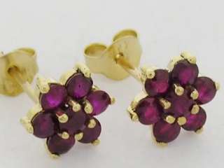 9ct Yellow Gold Natural Ruby Blossom Stud Earrings  
