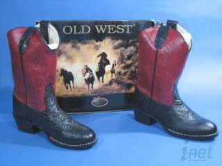 Old West Cowboy Boots Youth Kids Black Red Sz 10.5 NIB  