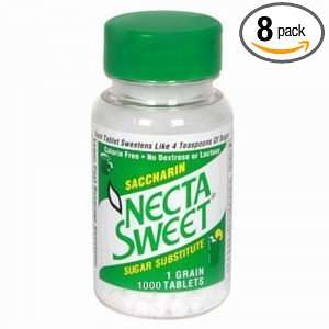 Necta Sweet Saccharin Tablets, 1 Grain, 1000 Tablet Bottle (Pack of 8 