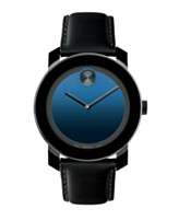 Movado Watch, Swiss Bold Large Blue Dial Black Leather Strap 42mm 