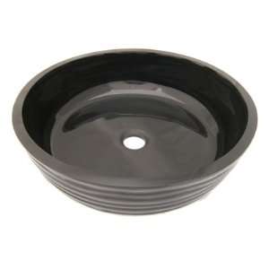 Black Round Tempered Glass Vessel Sink (Popup drain & mounting ring 