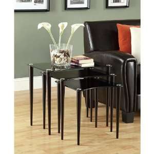   Tempered Glass 3Pcs Nesting Table Set   Cappuccino Black Home