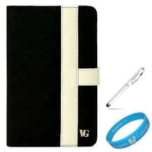 Black White Canvas Portfolio Carrying Case for HTC EVO View Tablet 4G 