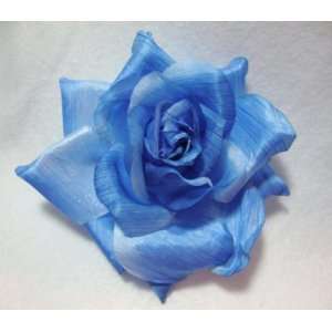  Large Light Blue Rose Hair Flower Clip Pin and Pony Tail 