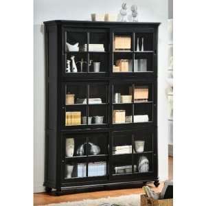   Wood Bookcase with Sliding Glass Door   Black