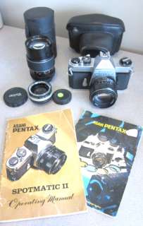 Vintage Pentax Spotmatic 35mm SLR Camera+50mm+35mm lens+manual 