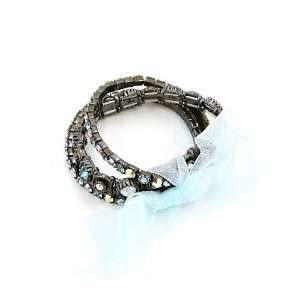   Jewelry Mixed Metal Black Nickel Blue Crystal Cuff Bangle Bracelet