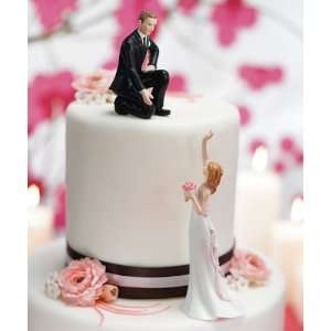    Reaching Bride and Helpful Groom Cake Toppers