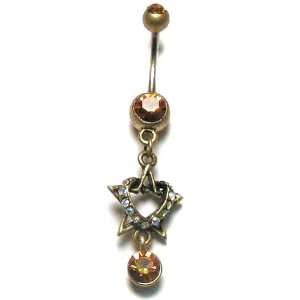   Steel Stars Belly Ring with Brown CZ   Sold Individually Jewelry
