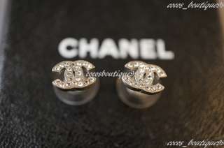 Auth CHANEL 00V Mini Bling Silver Crystal CC Earrings NEW  