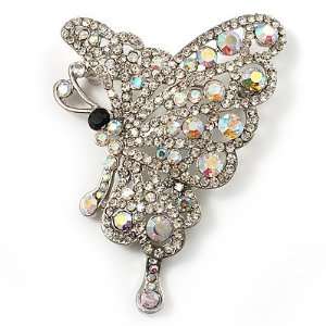  AB Diamante Butterfly Brooch (Silver Tone) Jewelry