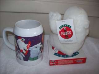 Coca Cola LOT 2 Polar Bear 1995 Mug & 1997 Plush Figure  