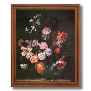 Framed Oak Tulips Rose Carnations Flowers Contemporary Picture Art 